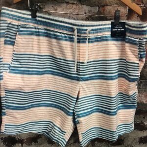 J.Crew Striped Drawstring Shorts in Blue & Peach